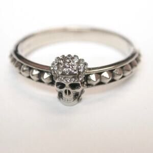 Alexander McQueen Brass Skull Ring with Swarovski